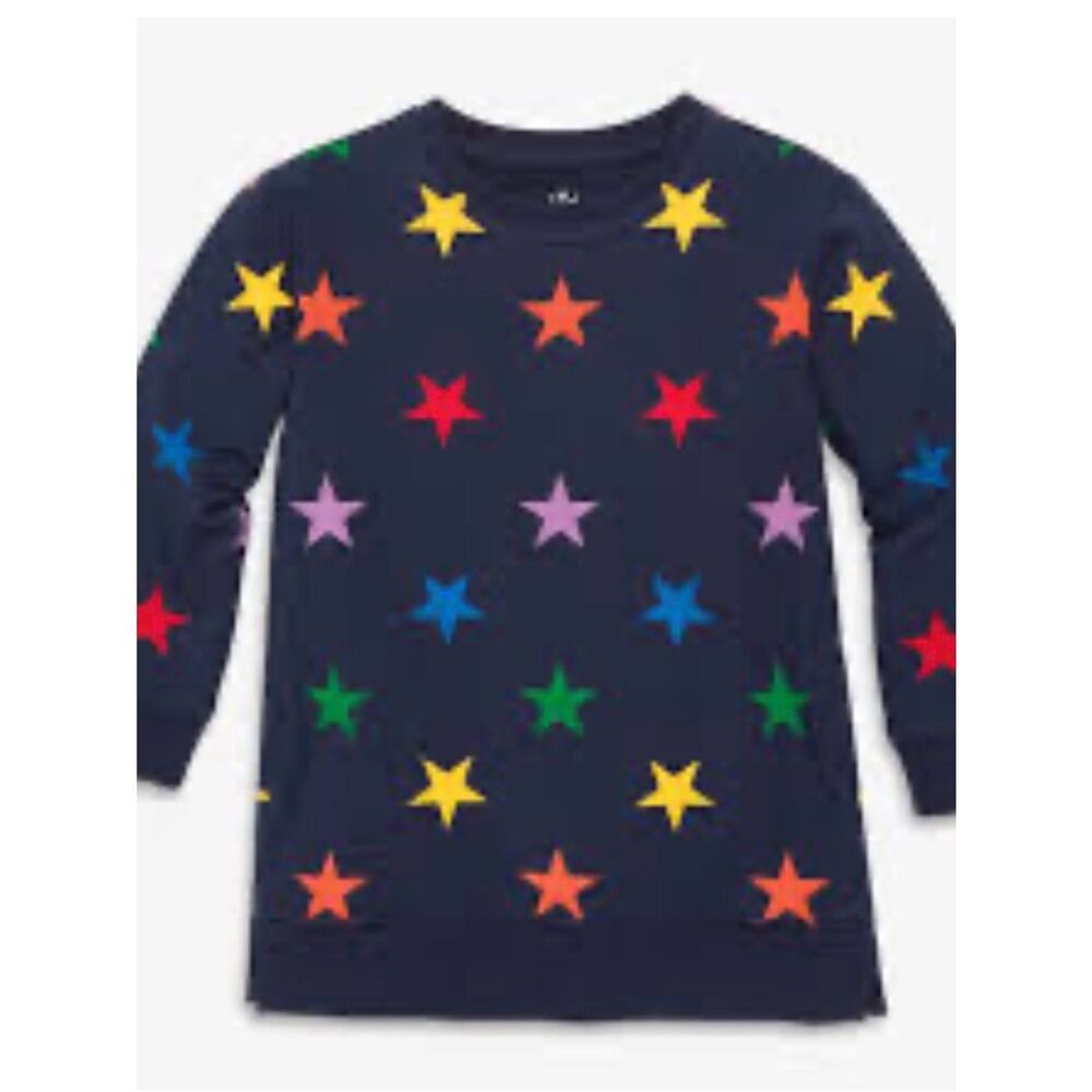 Primary Colorful Star Print Sweatshirt Tunic Dress Sz 6-7 - Picture 2 of 6
